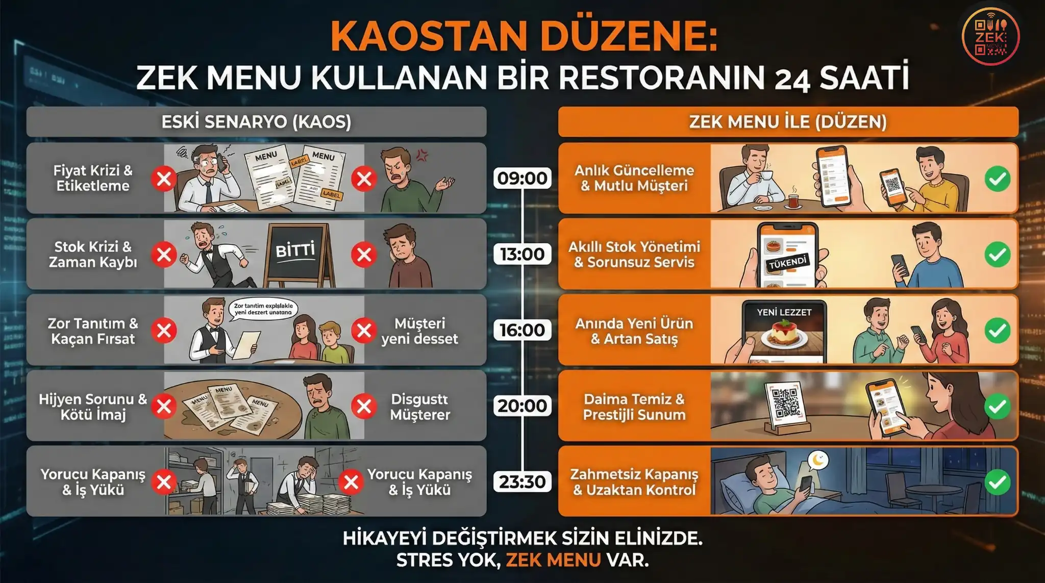 From Chaos to Order: 24 Hours of a Restaurant Using Zekmenu